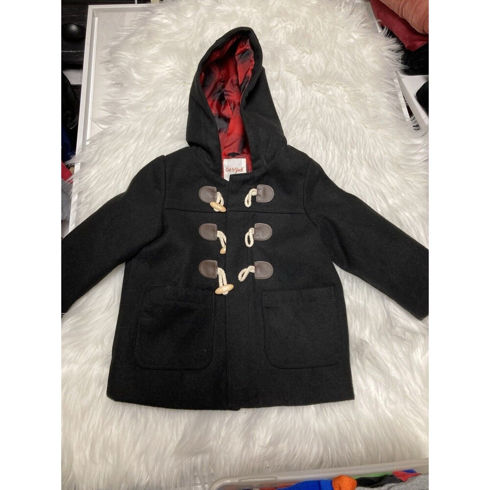 Toddler Coat Size 2T Black Color Long Sleeve Button Front with Pockets - Picture 2 of 7